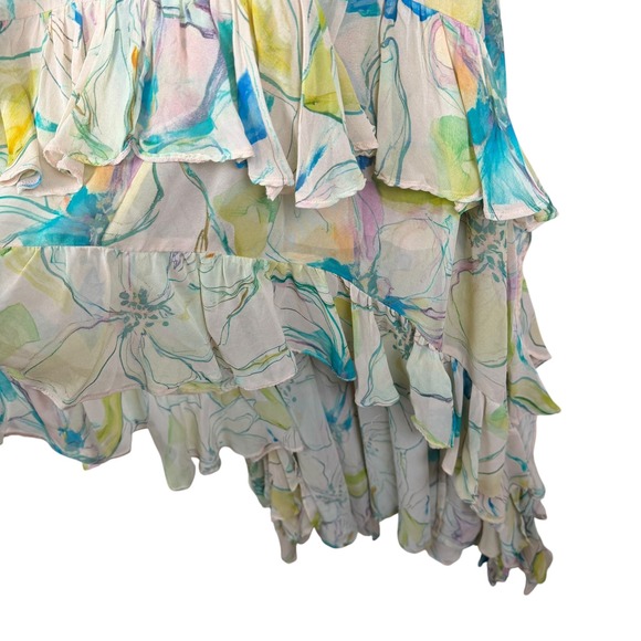 Maeve Anthropologie Watercolor Floral Ruffle Hi-Low Dress Sz XS Fairy Romantic - Picture 3 of 14